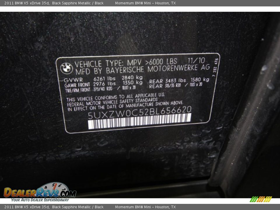 2011 BMW X5 xDrive 35d Black Sapphire Metallic / Black Photo #15