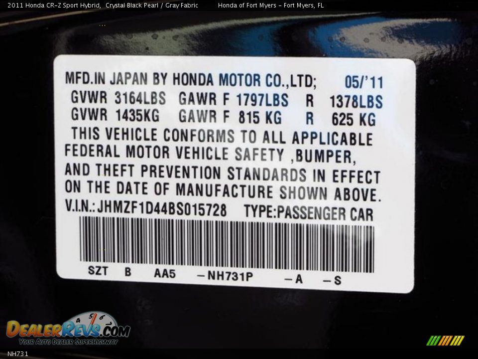 Honda Color Code NH731 Crystal Black Pearl
