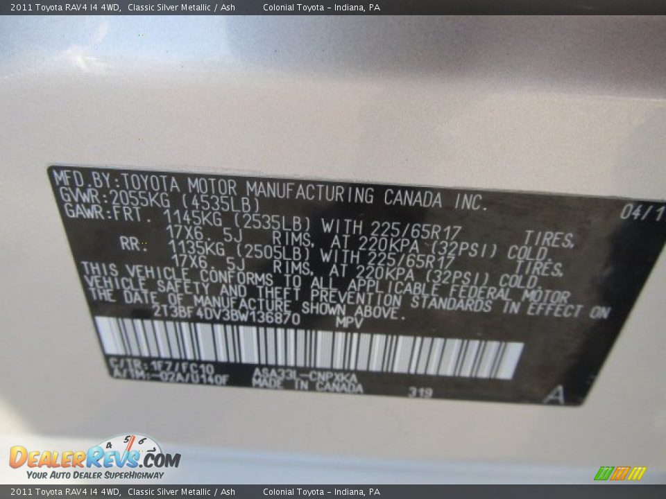 2011 Toyota RAV4 I4 4WD Classic Silver Metallic / Ash Photo #19