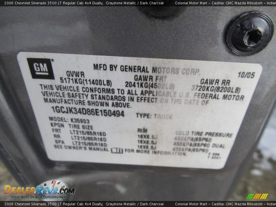 2006 Chevrolet Silverado 3500 LT Regular Cab 4x4 Dually Graystone Metallic / Dark Charcoal Photo #14