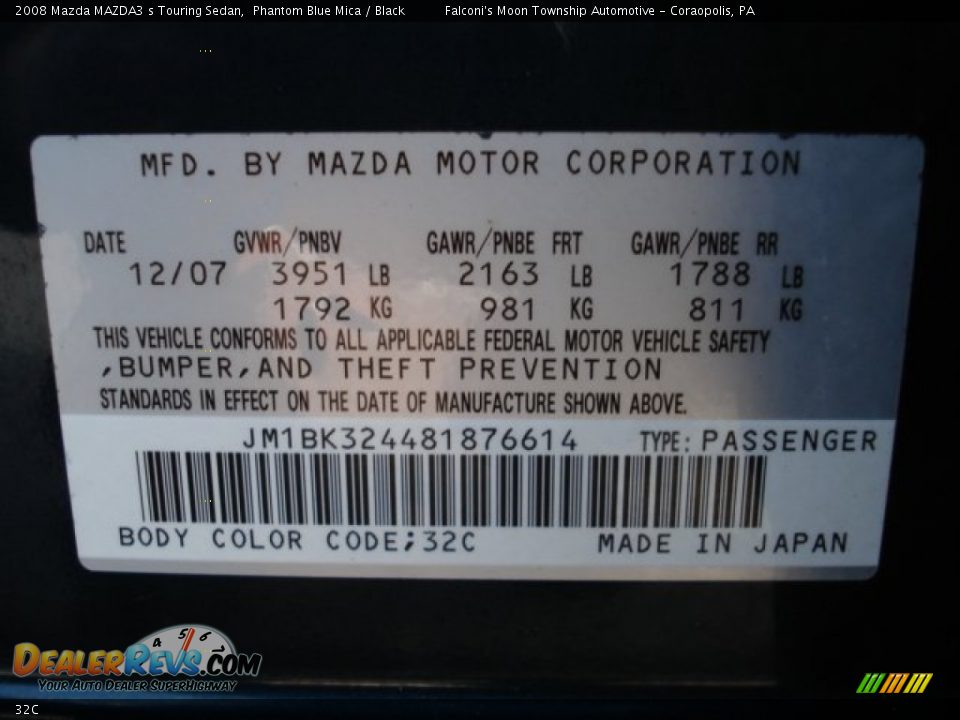 Mazda Color Code 32C Phantom Blue Mica