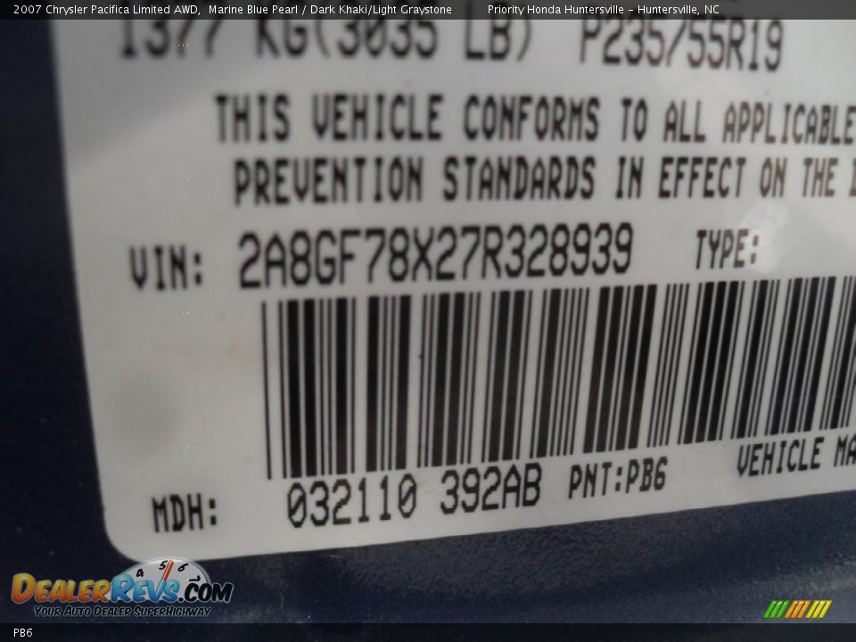 Chrysler Color Code PB6 Marine Blue Pearl