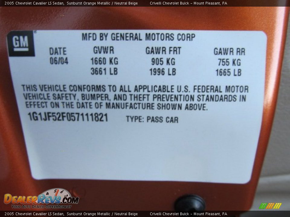 2005 Chevrolet Cavalier LS Sedan Sunburst Orange Metallic / Neutral Beige Photo #28