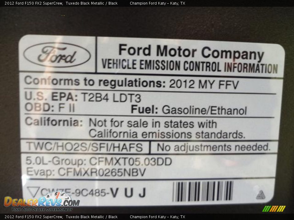 Info Tag of 2012 Ford F150 FX2 SuperCrew Photo #31