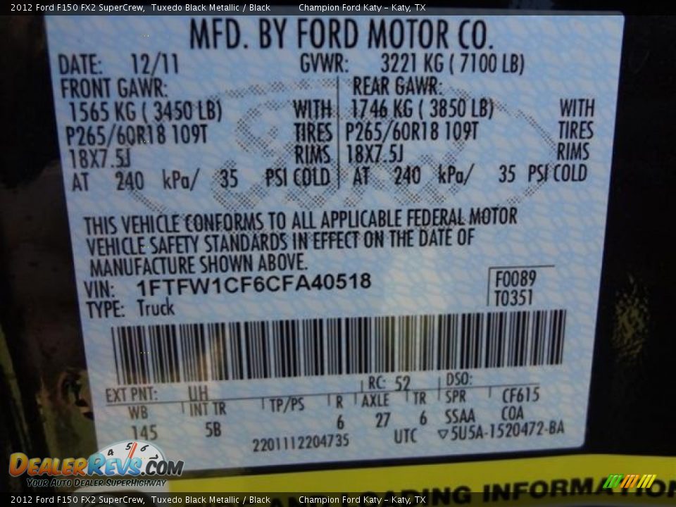 2012 Ford F150 FX2 SuperCrew Tuxedo Black Metallic / Black Photo #32