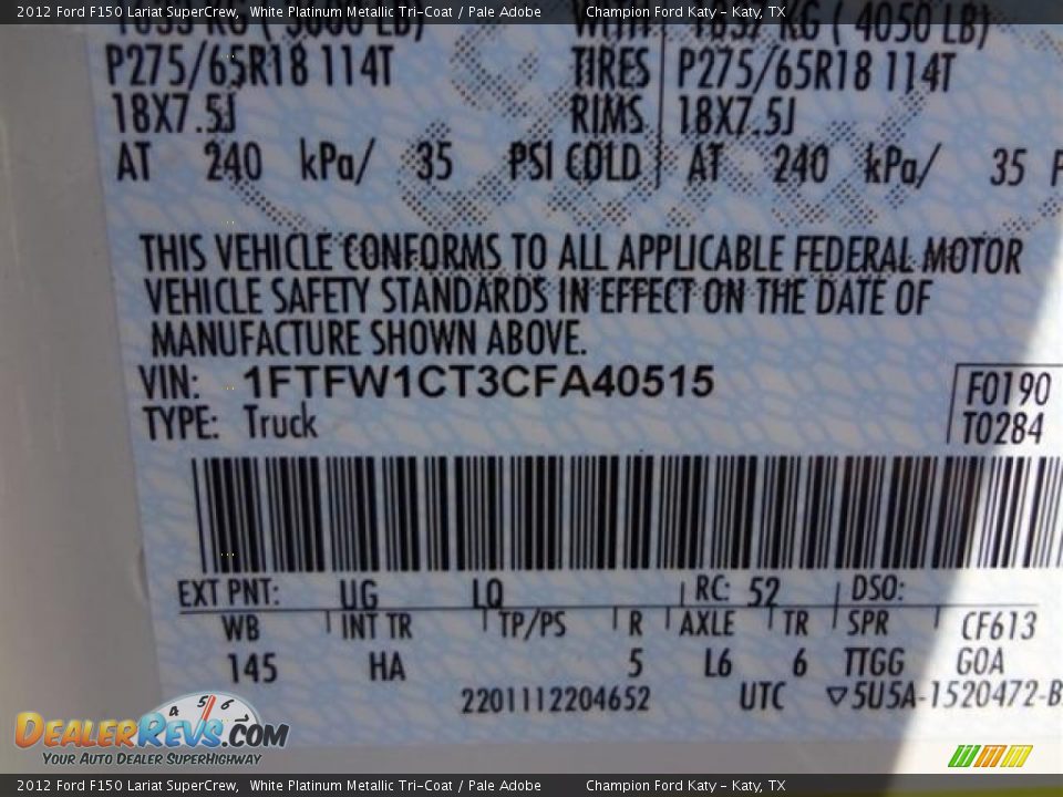 2012 Ford F150 Lariat SuperCrew White Platinum Metallic Tri-Coat / Pale Adobe Photo #29
