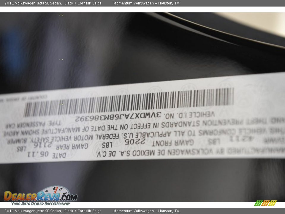 2011 Volkswagen Jetta SE Sedan Black / Cornsilk Beige Photo #34