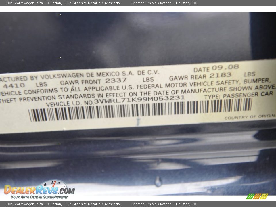 2009 Volkswagen Jetta TDI Sedan Blue Graphite Metallic / Anthracite Photo #36