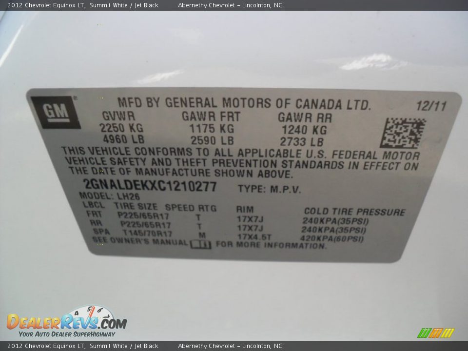 2012 Chevrolet Equinox LT Summit White / Jet Black Photo #5