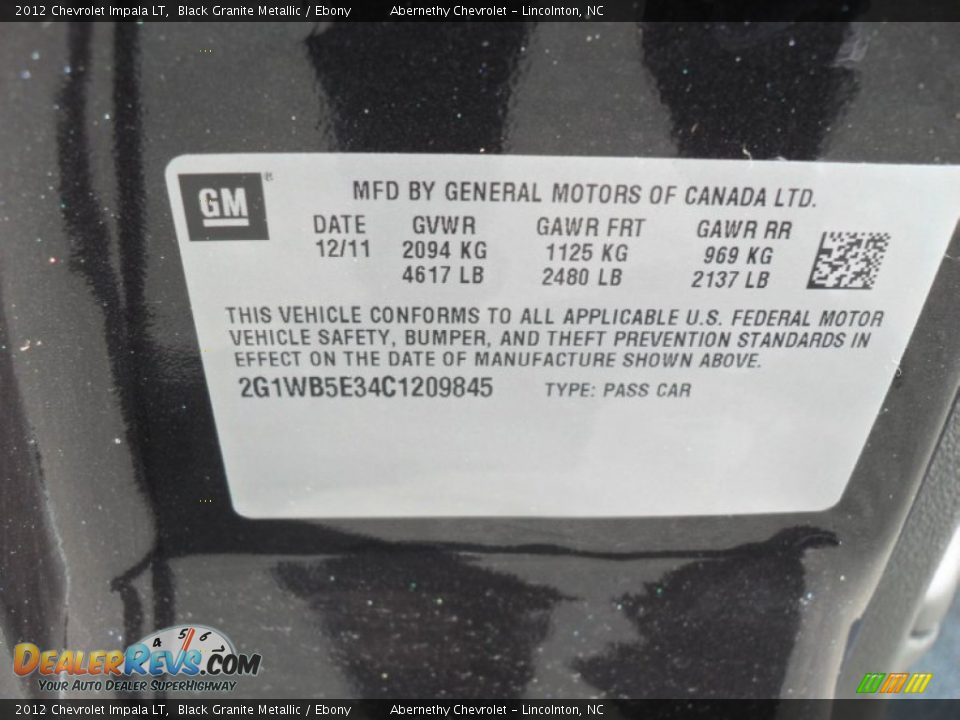 2012 Chevrolet Impala LT Black Granite Metallic / Ebony Photo #6