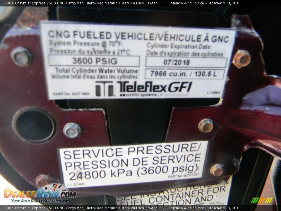 Info Tag of 2004 Chevrolet Express 2500 CNG Cargo Van Photo #12