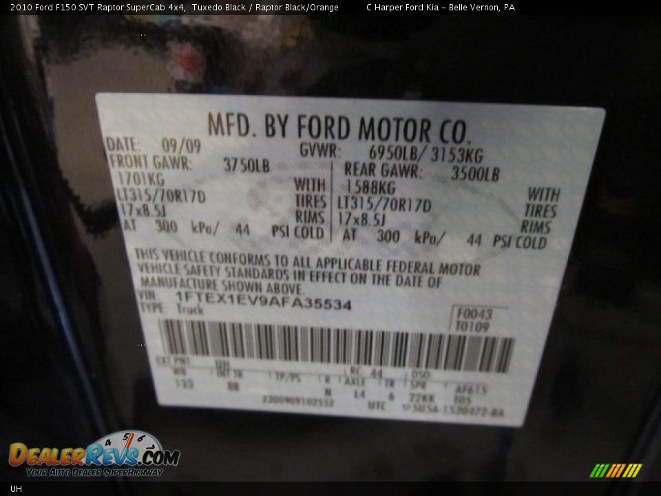 Ford Color Code UH Tuxedo Black