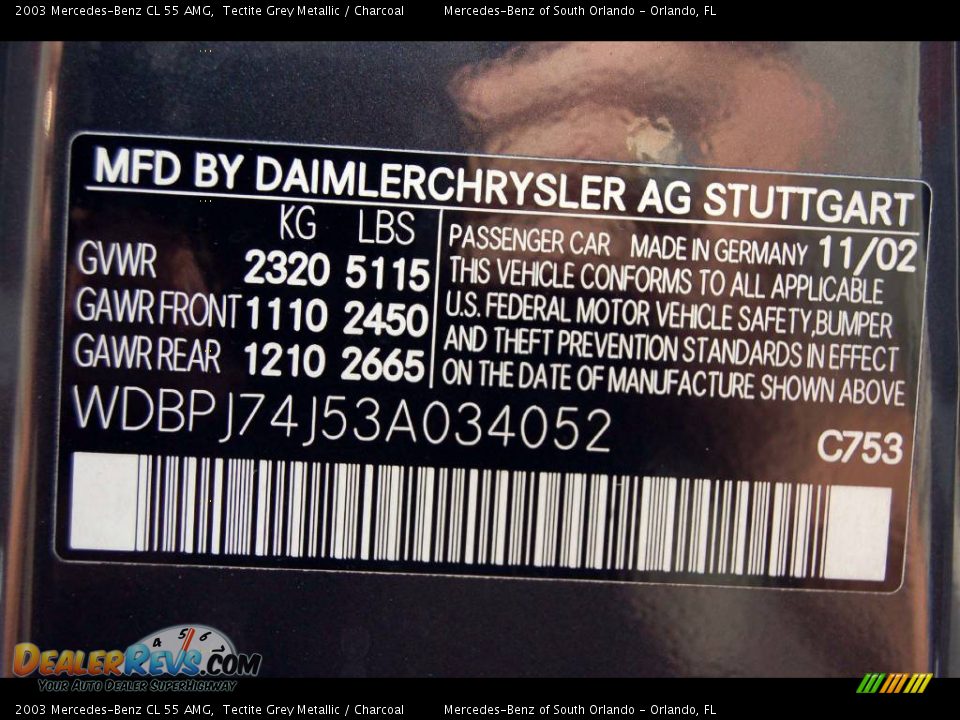 2003 Mercedes-Benz CL 55 AMG Tectite Grey Metallic / Charcoal Photo #23