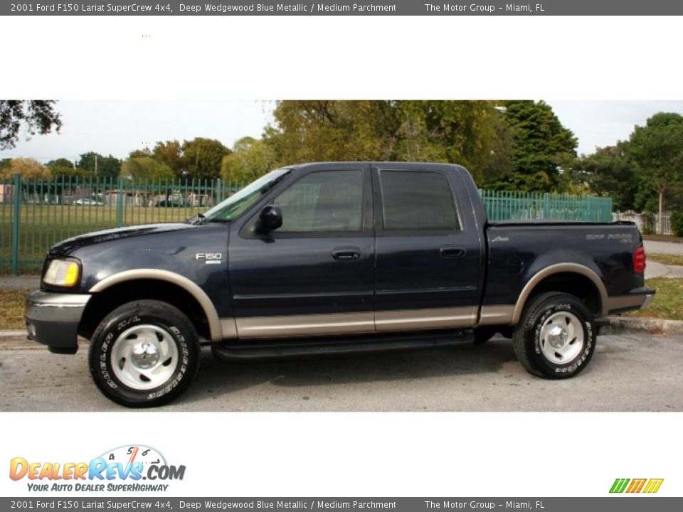 2001 Ford F150 Lariat SuperCrew 4x4 Deep Wedgewood Blue Metallic / Medium Parchment Photo #4