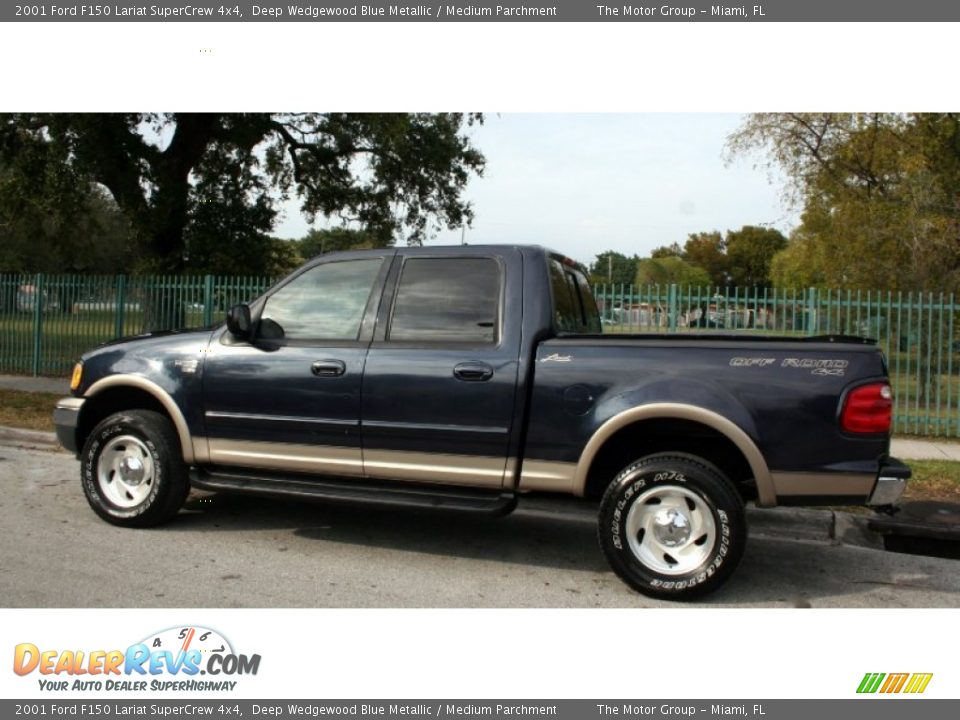 2001 Ford F150 Lariat SuperCrew 4x4 Deep Wedgewood Blue Metallic / Medium Parchment Photo #6