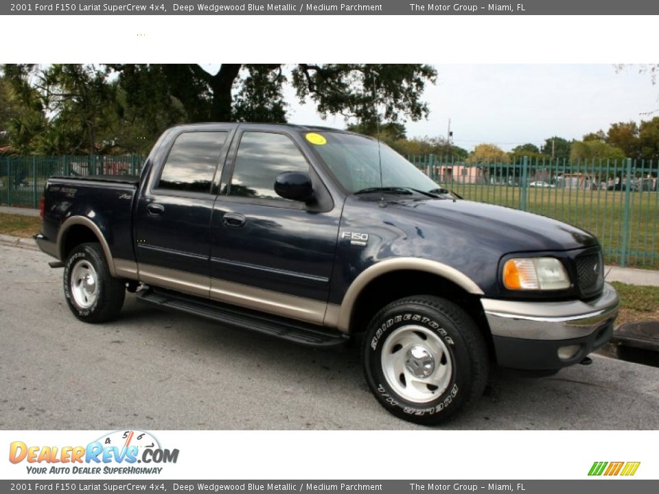 2001 Ford F150 Lariat SuperCrew 4x4 Deep Wedgewood Blue Metallic / Medium Parchment Photo #15