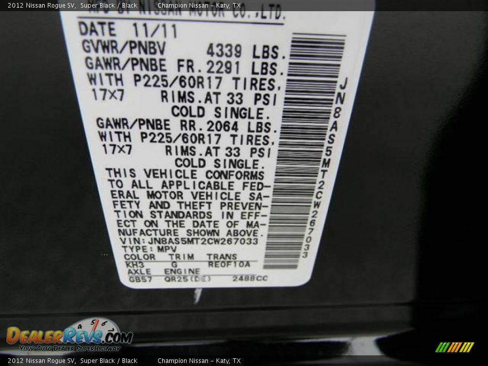 2012 Nissan Rogue SV Super Black / Black Photo #12