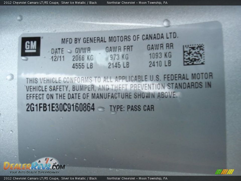 2012 Chevrolet Camaro LT/RS Coupe Silver Ice Metallic / Black Photo #20
