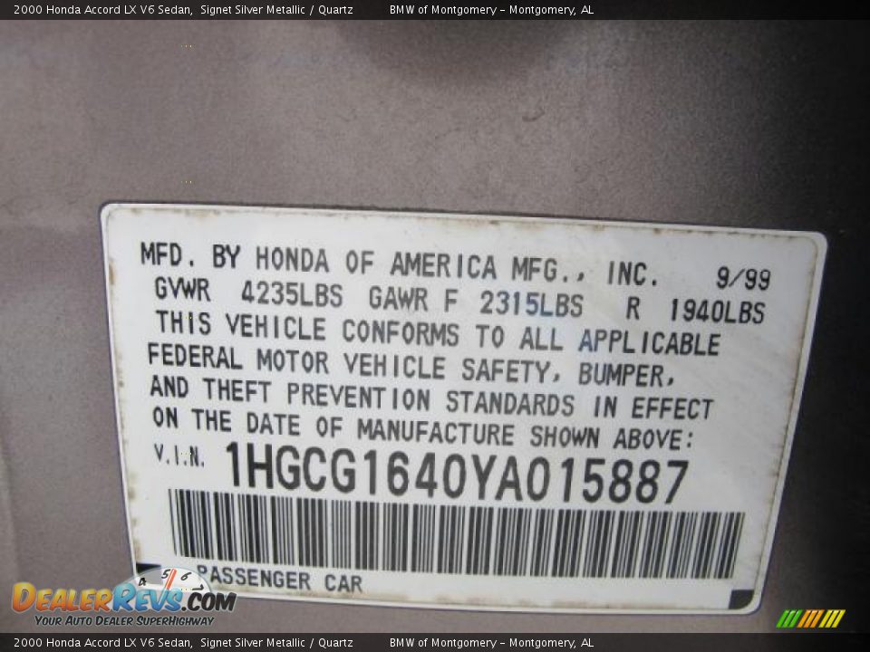 2000 Honda Accord LX V6 Sedan Signet Silver Metallic / Quartz Photo #21