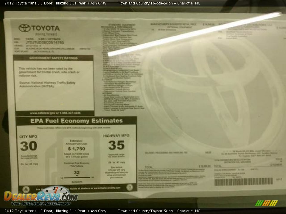 2012 Toyota Yaris L 3 Door Blazing Blue Pearl / Ash Gray Photo #6