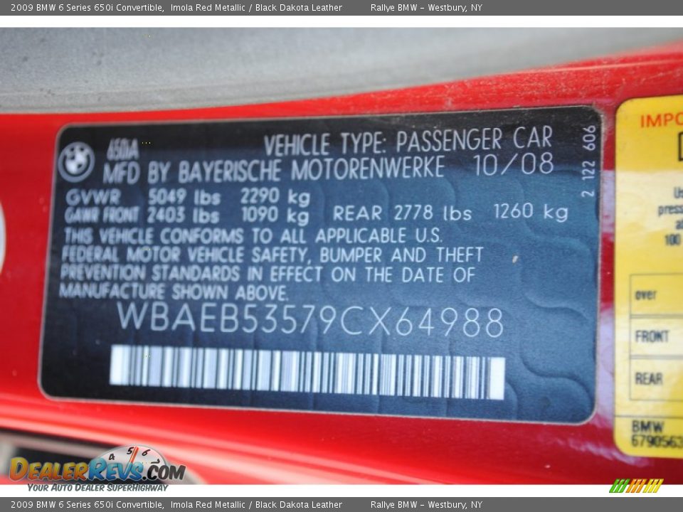 2009 BMW 6 Series 650i Convertible Imola Red Metallic / Black Dakota Leather Photo #19