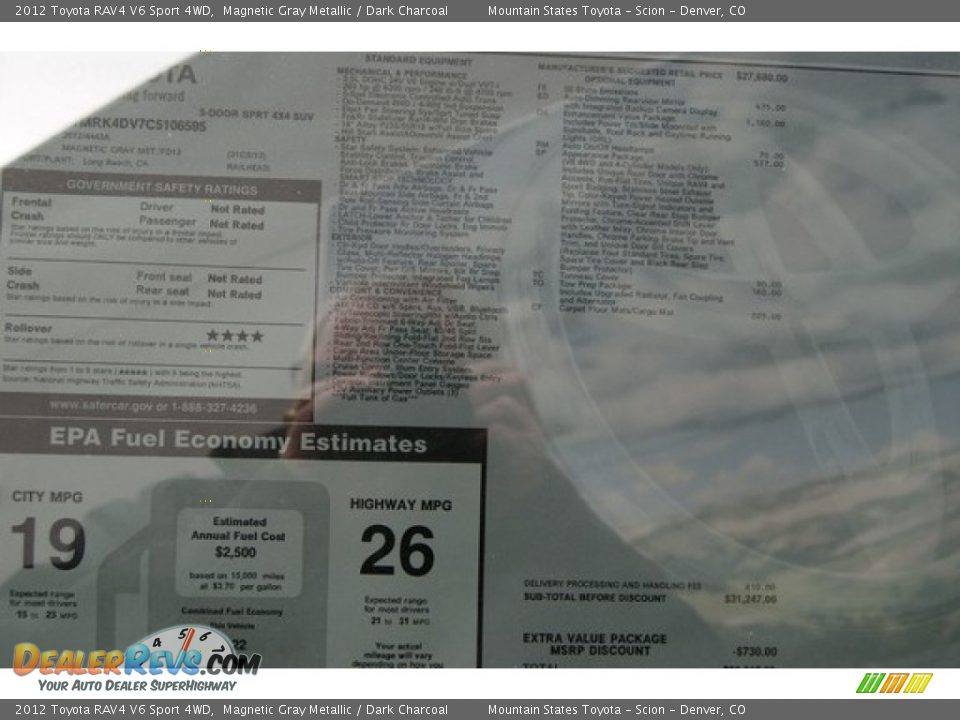 2012 Toyota RAV4 V6 Sport 4WD Magnetic Gray Metallic / Dark Charcoal Photo #16