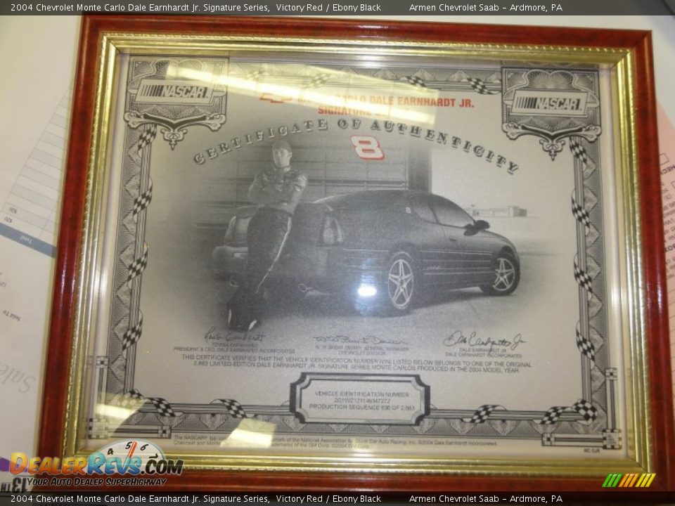 Info Tag of 2004 Chevrolet Monte Carlo Dale Earnhardt Jr. Signature Series Photo #36