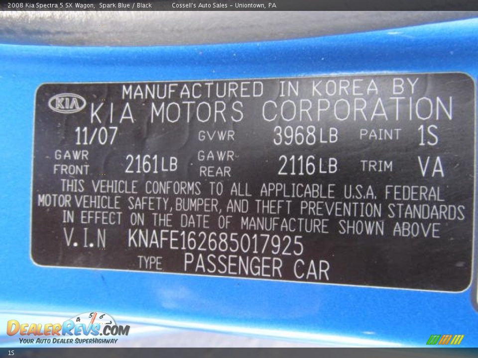 Kia Color Code 1S Spark Blue