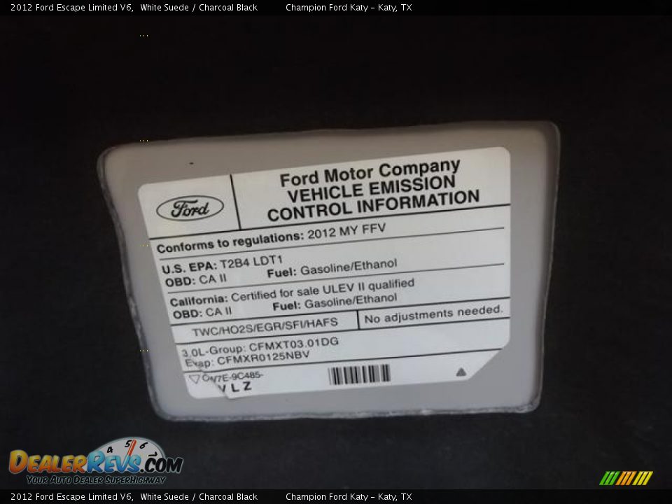 2012 Ford Escape Limited V6 White Suede / Charcoal Black Photo #25