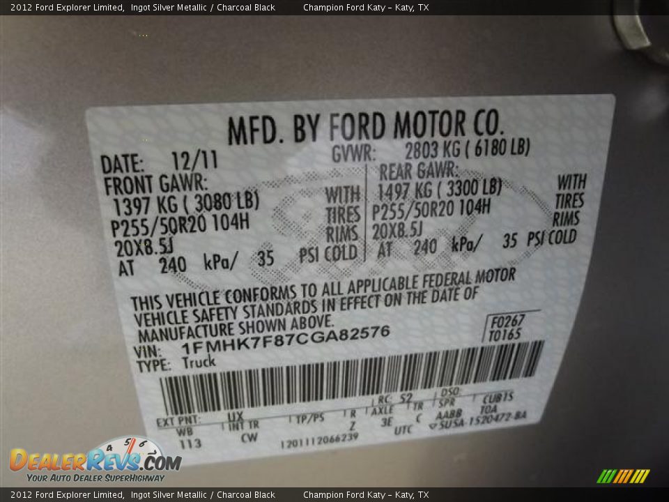 2012 Ford Explorer Limited Ingot Silver Metallic / Charcoal Black Photo #28