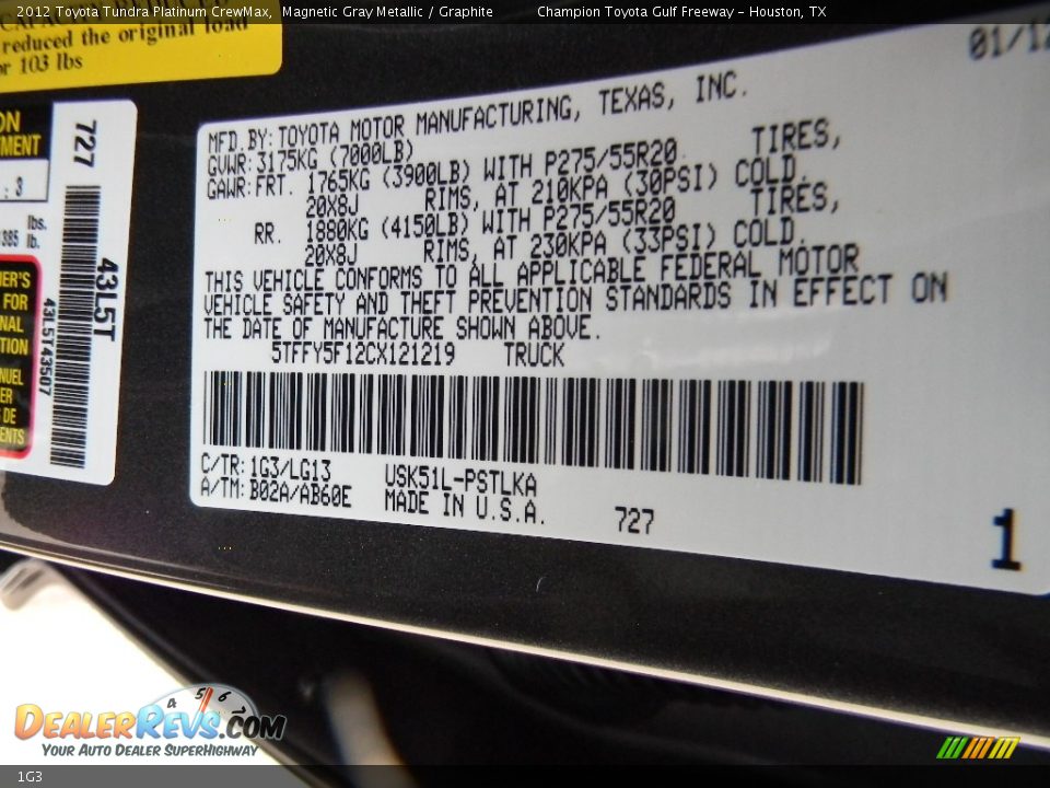 Toyota Color Code 1G3 Magnetic Gray Metallic