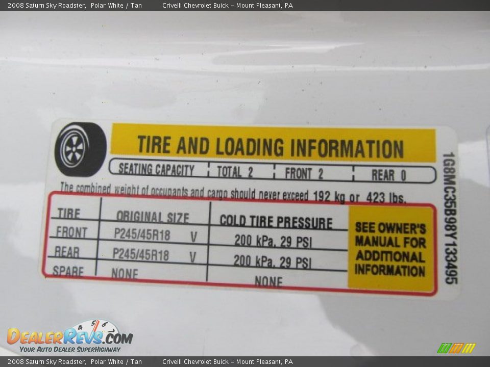 2008 Saturn Sky Roadster Polar White / Tan Photo #27