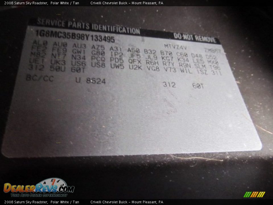 2008 Saturn Sky Roadster Polar White / Tan Photo #29