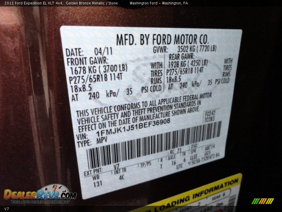 Ford Color Code V7 Golden Bronze Metallic