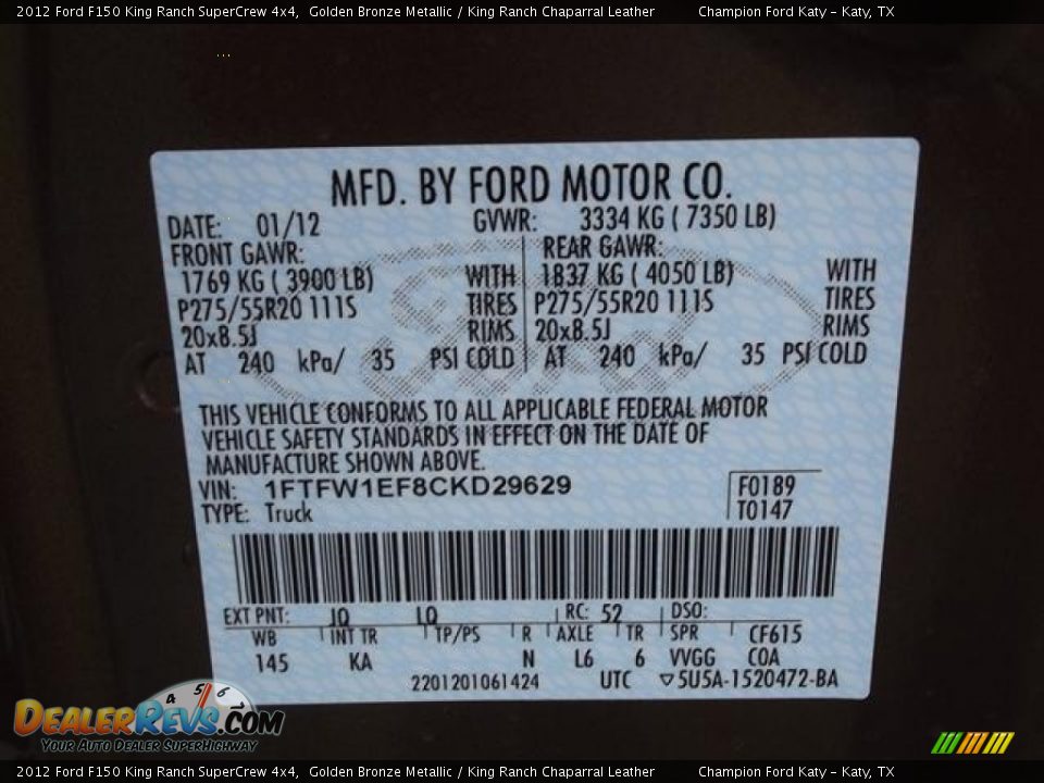2012 Ford F150 King Ranch SuperCrew 4x4 Golden Bronze Metallic / King Ranch Chaparral Leather Photo #30