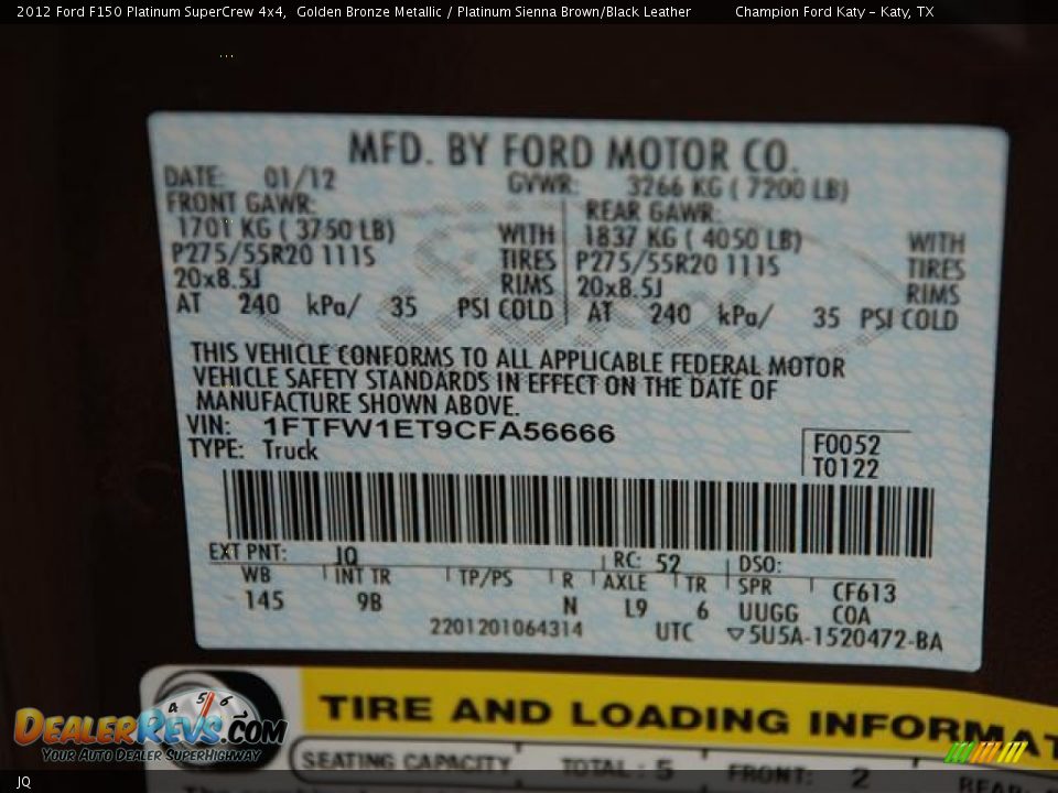 Ford Color Code JQ Golden Bronze Metallic