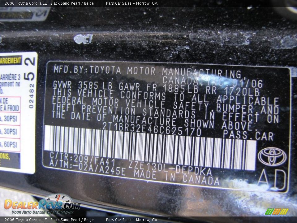 2006 Toyota Corolla LE Black Sand Pearl / Beige Photo #14