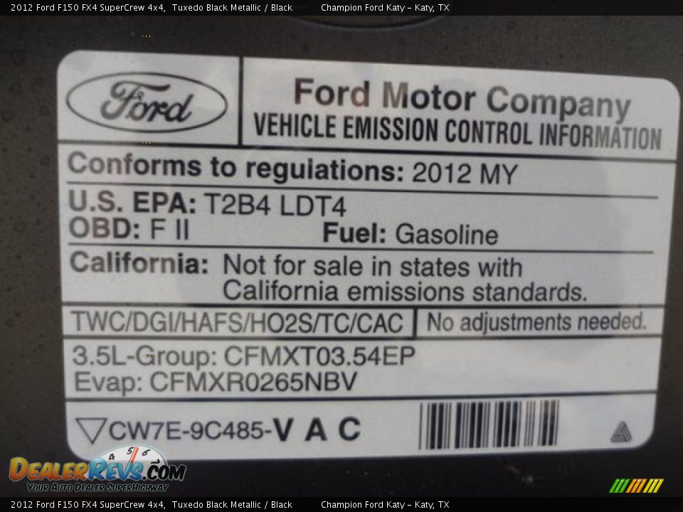 Info Tag of 2012 Ford F150 FX4 SuperCrew 4x4 Photo #34