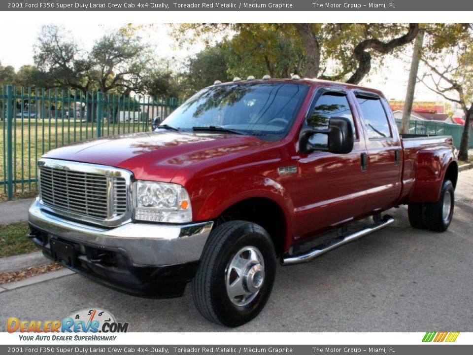 2001 Ford F350 Super Duty Lariat Crew Cab 4x4 Dually Toreador Red Metallic / Medium Graphite Photo #1