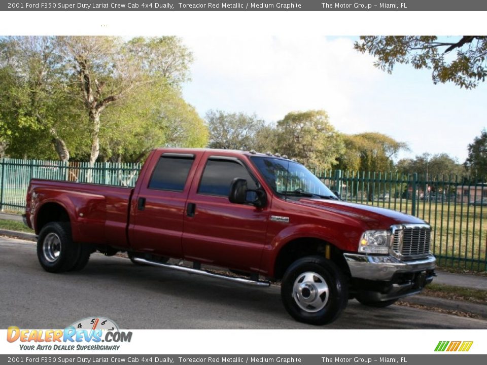 2001 Ford F350 Super Duty Lariat Crew Cab 4x4 Dually Toreador Red Metallic / Medium Graphite Photo #13