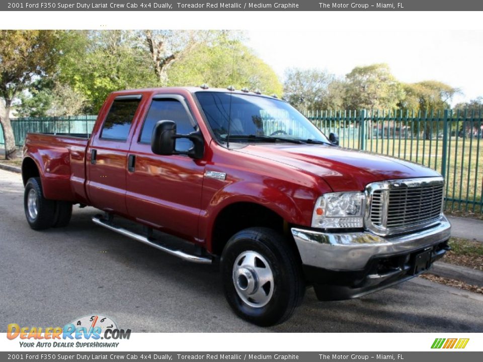 2001 Ford F350 Super Duty Lariat Crew Cab 4x4 Dually Toreador Red Metallic / Medium Graphite Photo #14
