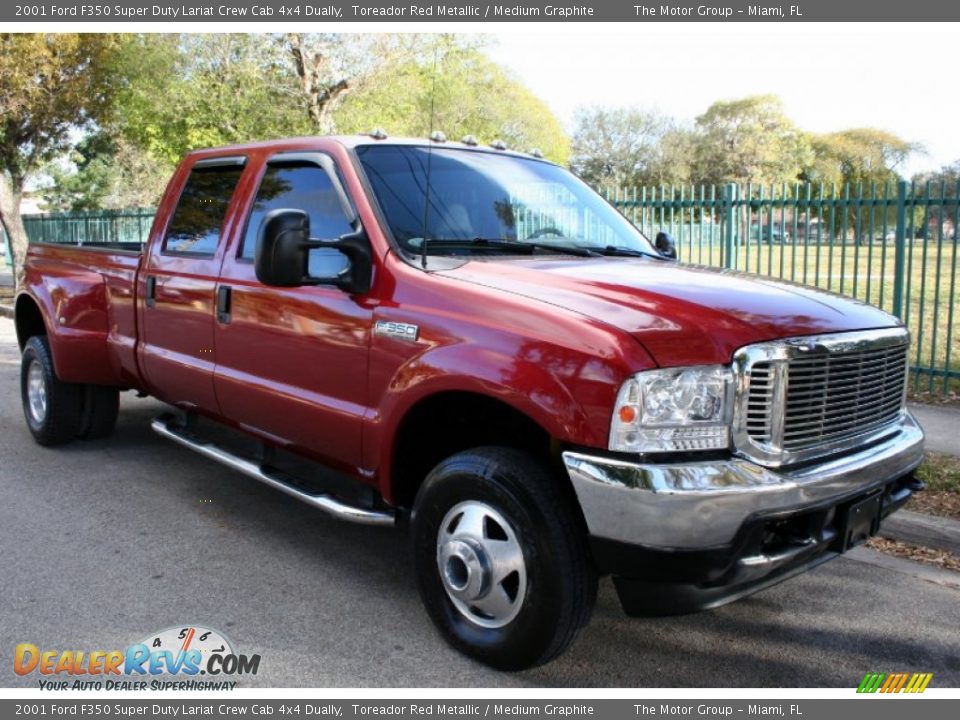 2001 Ford F350 Super Duty Lariat Crew Cab 4x4 Dually Toreador Red Metallic / Medium Graphite Photo #15