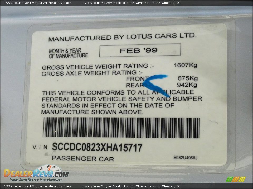1999 Lotus Esprit V8 Silver Metallic / Black Photo #24