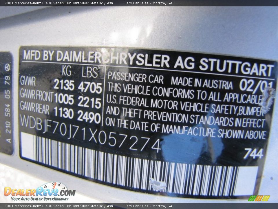 2001 Mercedes-Benz E 430 Sedan Brilliant Silver Metallic / Ash Photo #15