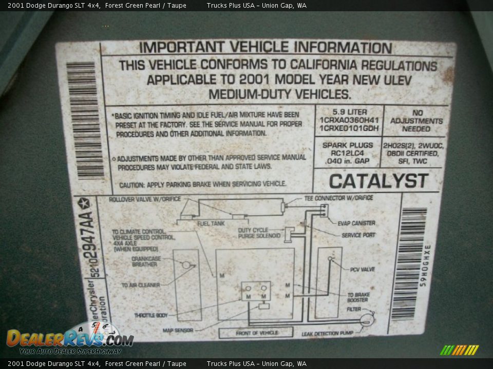 2001 Dodge Durango SLT 4x4 Forest Green Pearl / Taupe Photo #35