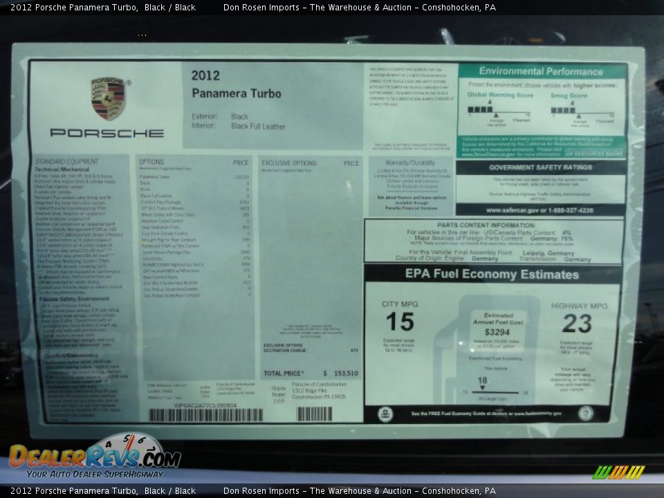 2012 Porsche Panamera Turbo Window Sticker Photo #26