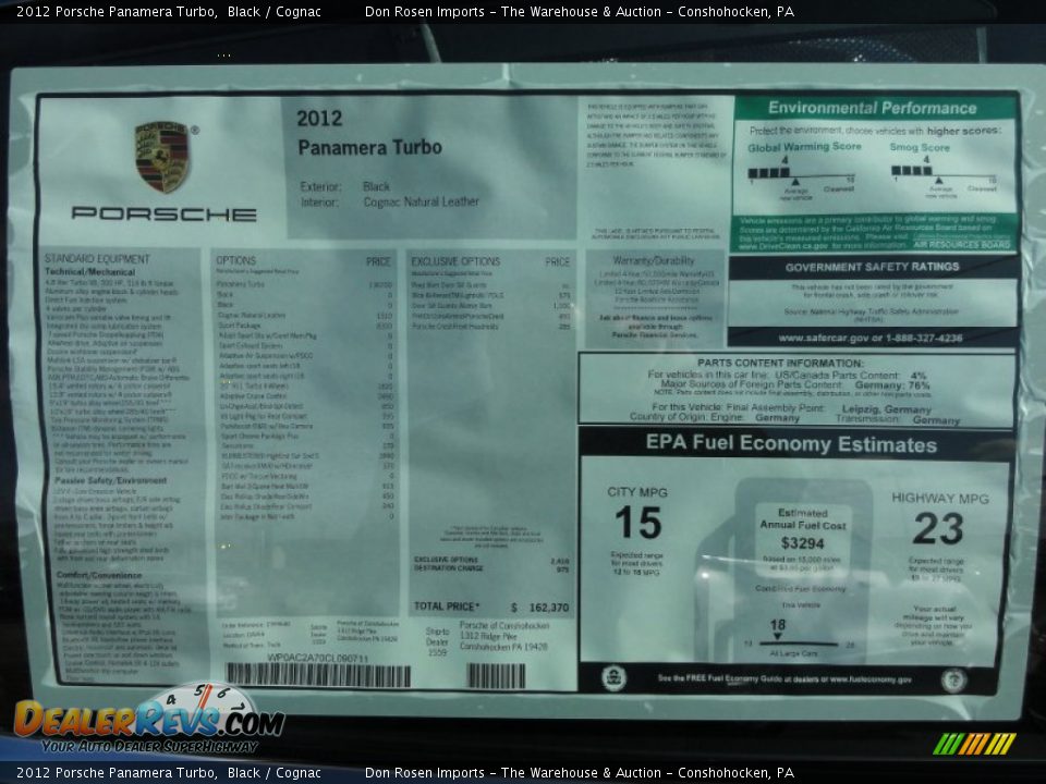 2012 Porsche Panamera Turbo Window Sticker Photo #26