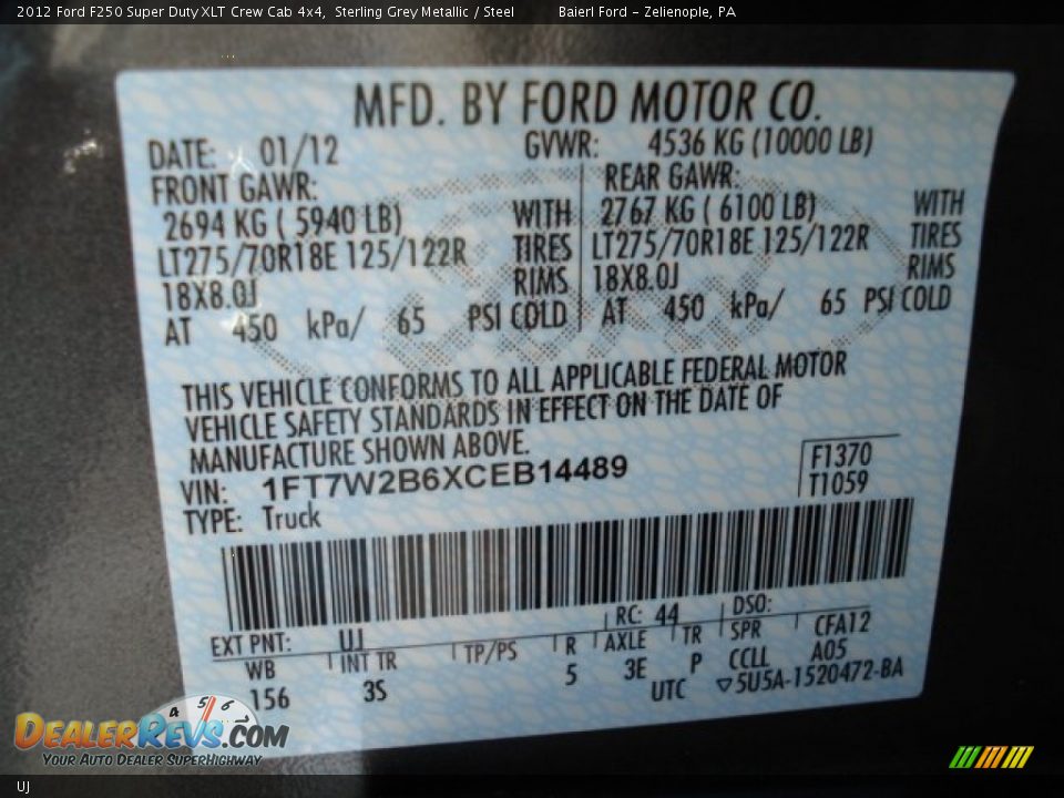 Ford Color Code UJ Sterling Grey Metallic