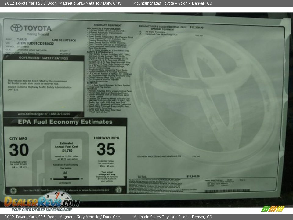 2012 Toyota Yaris SE 5 Door Magnetic Gray Metallic / Dark Gray Photo #15