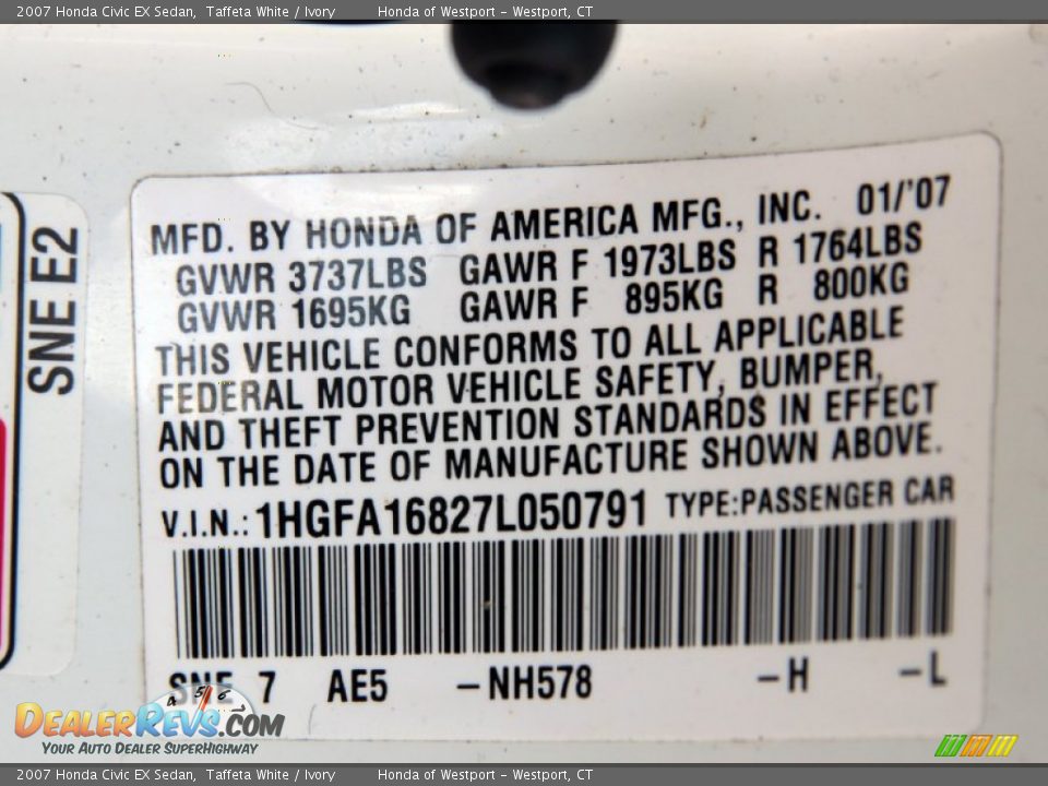 2007 Honda Civic EX Sedan Taffeta White / Ivory Photo #26